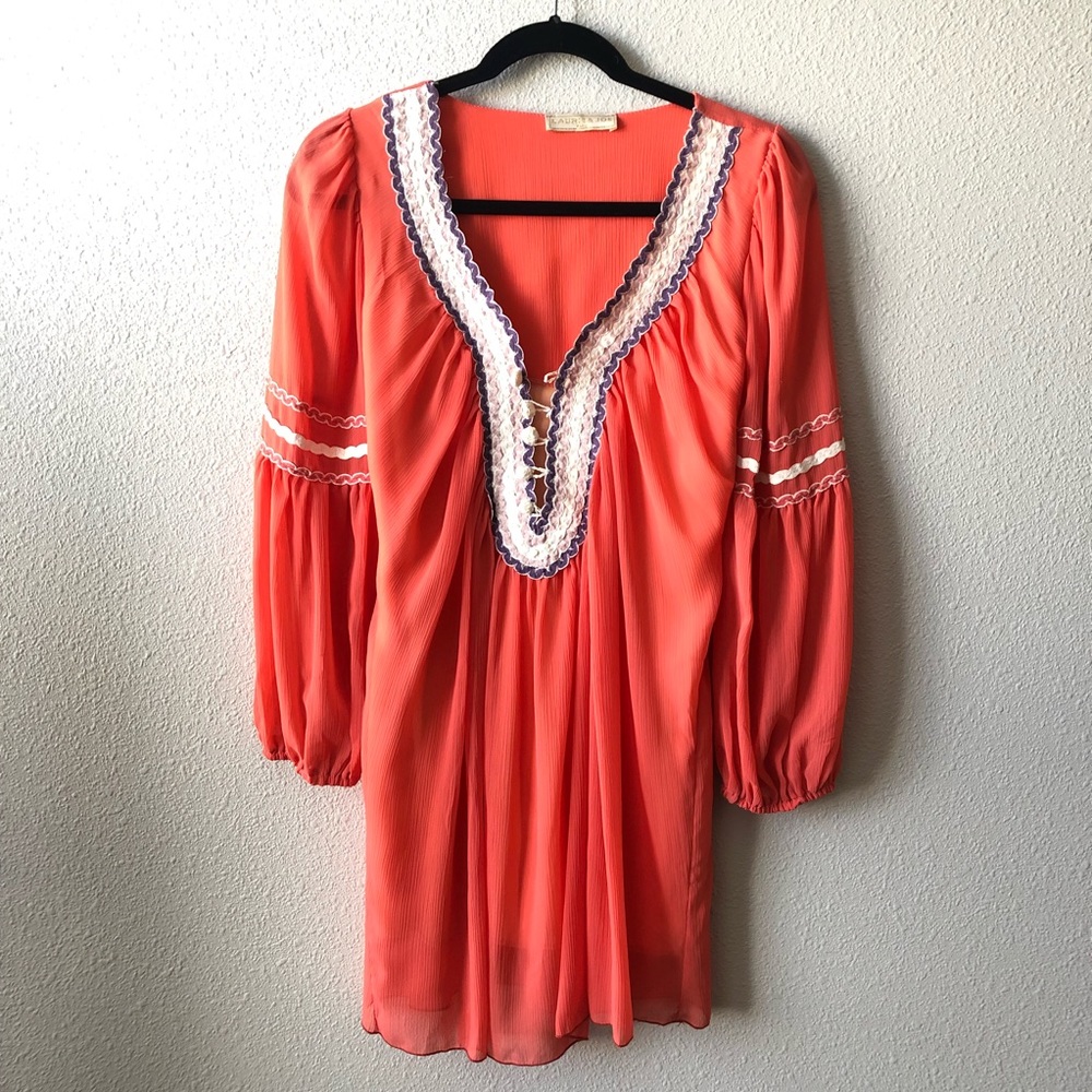 Laurie‎ & Joe Coral Bohemian Dress W/ Lace Details
